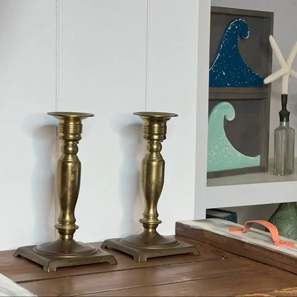 Vintage Brass Candlesticks Pair - Picture 1 of 11